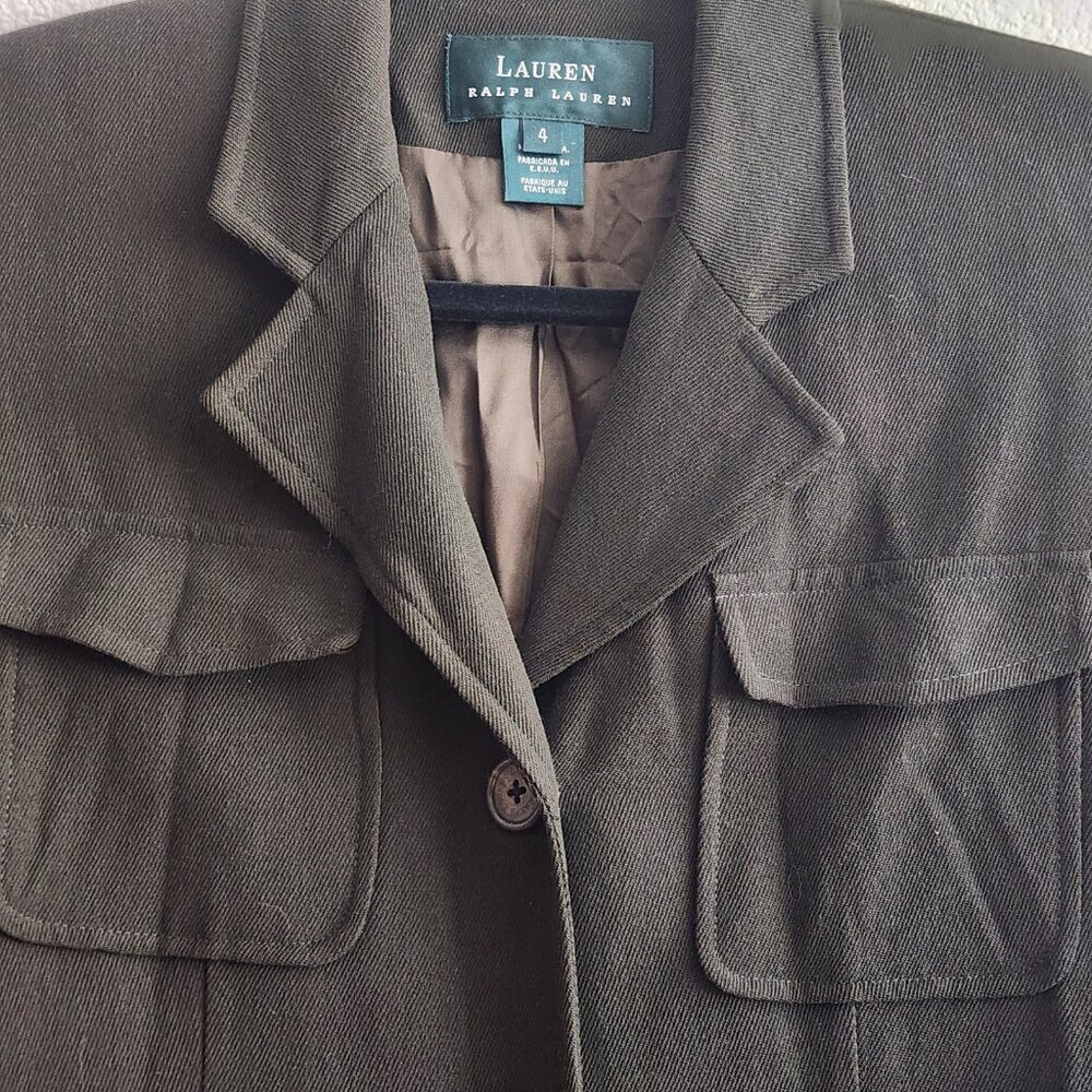 Lauren Ralph Lauren Blazer Womens 4 Olive Green Wool Military Utility Jacket USA - Picture 2 of 11